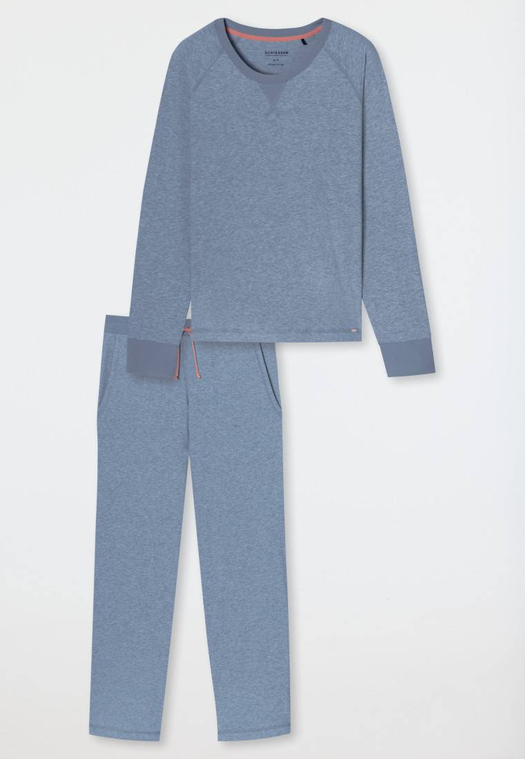Schiesser Schlafanzug Lang Jeansblau Meliert - Casual Nightwear