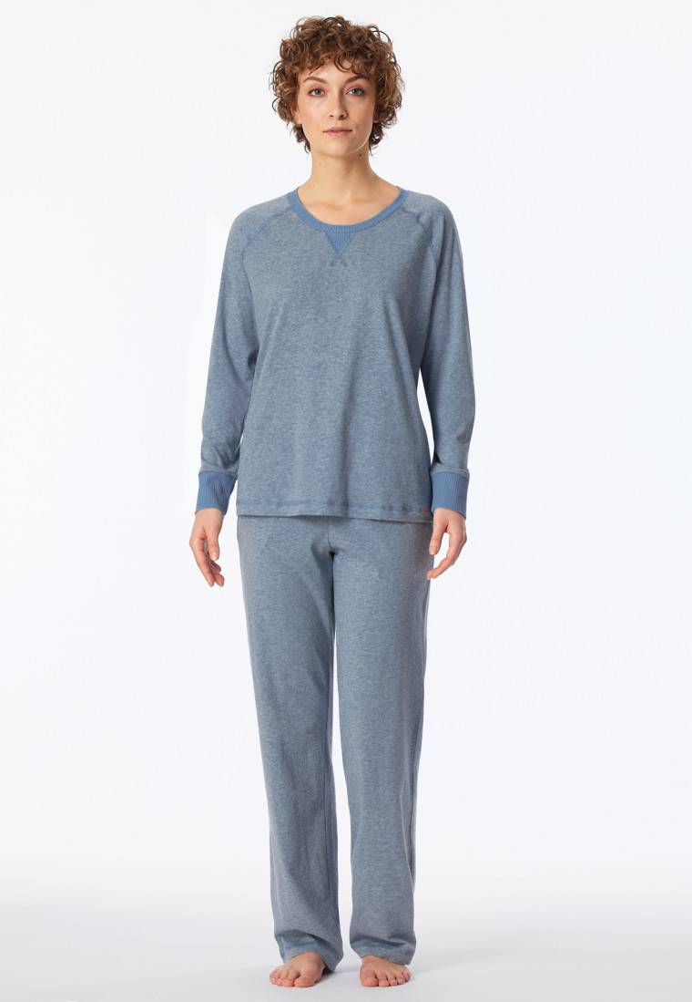 Schiesser Schlafanzug Lang Jeansblau Meliert - Casual Nightwear
