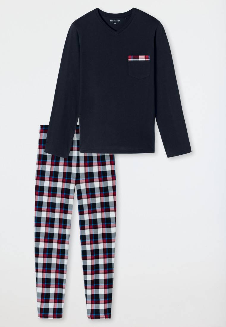 Schiesser Schlafanzug Lang Karos Nachtblau - X-Mas Family