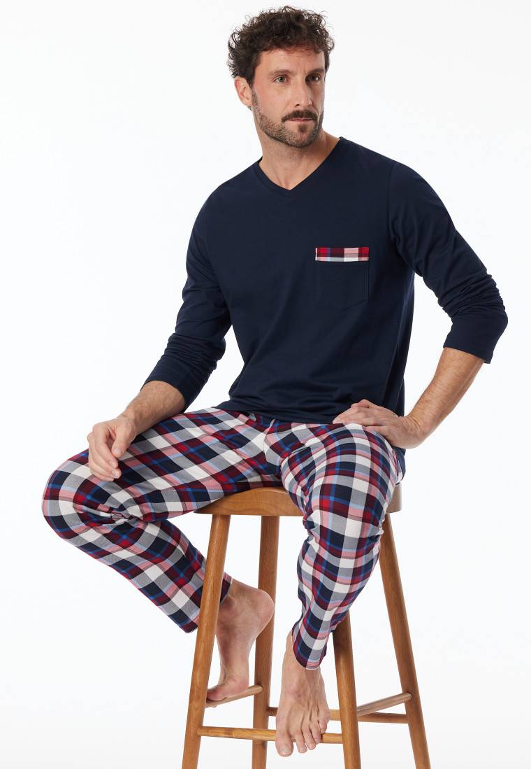 Schiesser Schlafanzug lang Karos nachtblau - X-Mas Family