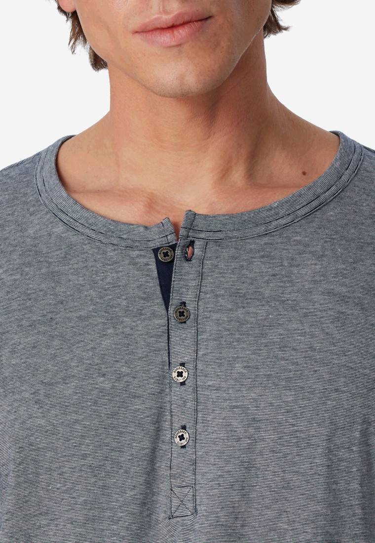 Schiesser Schlafanzug Lang Knopfleiste Blau-weiß Geringelt - Selected! Premium