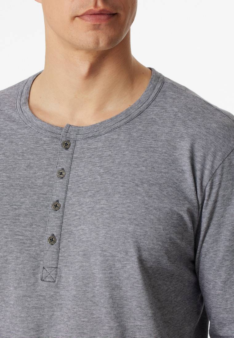 Schiesser Schlafanzug Lang Knopfleiste Grau-weiß Geringelt - Ebony