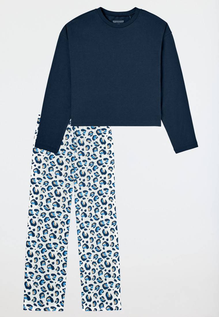 Schiesser Schlafanzug Lang Leoparden-Muster Blau - Nightwear