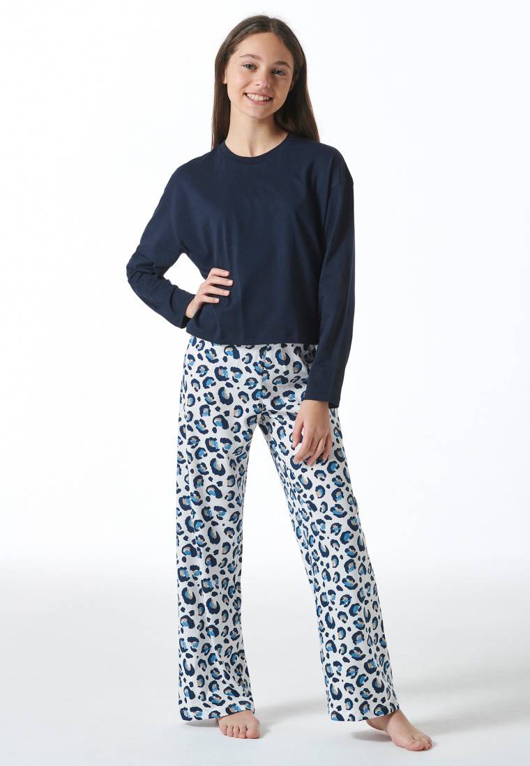 Schiesser Schlafanzug Lang Leoparden-Muster Blau - Nightwear