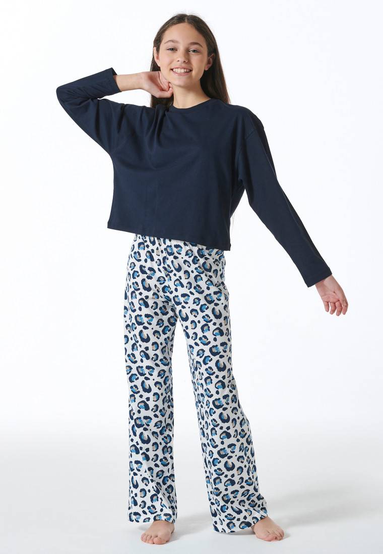 Schiesser Schlafanzug lang Leoparden-Muster blau - Nightwear