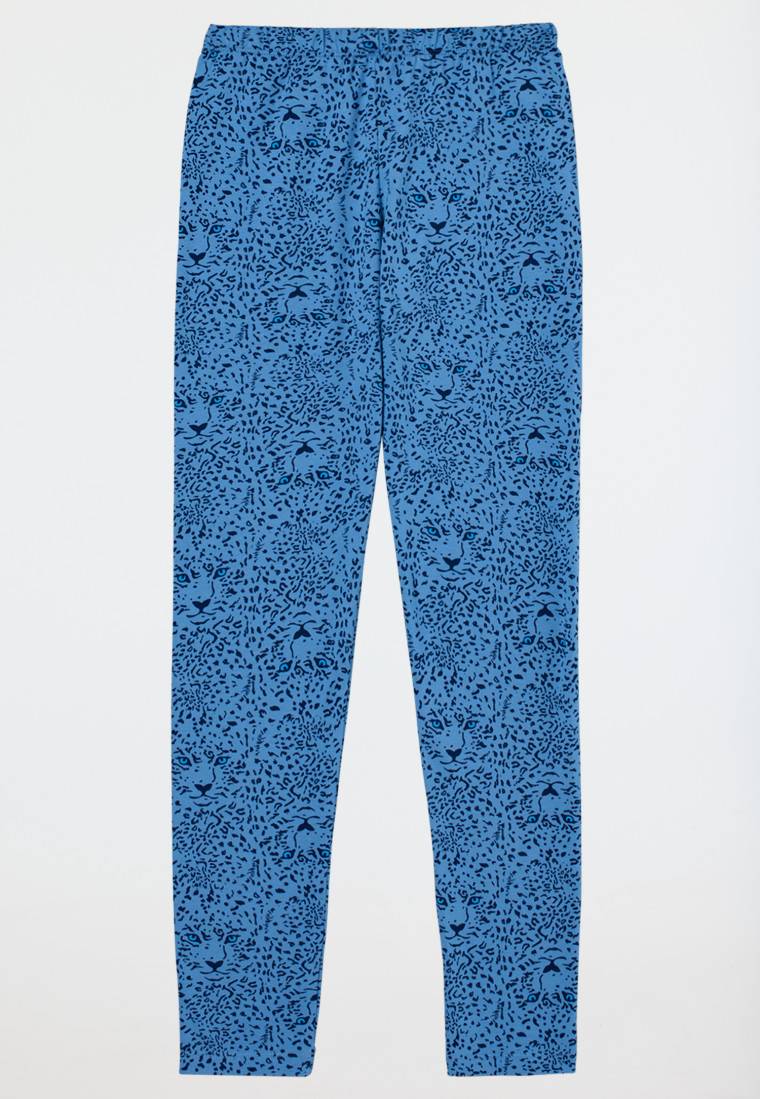 Schiesser Schlafanzug Lang Mit Leopardenmuster Blau - Nightwear