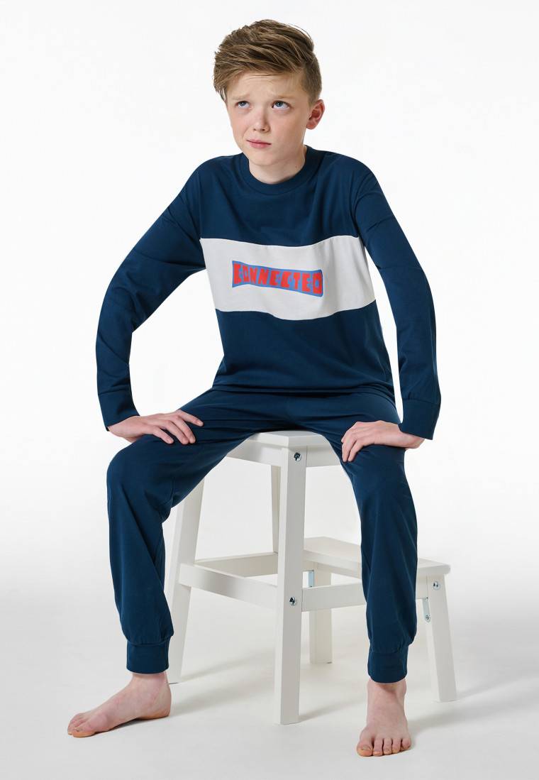 Schiesser Schlafanzug lang Motivdruck blau - Nightwear