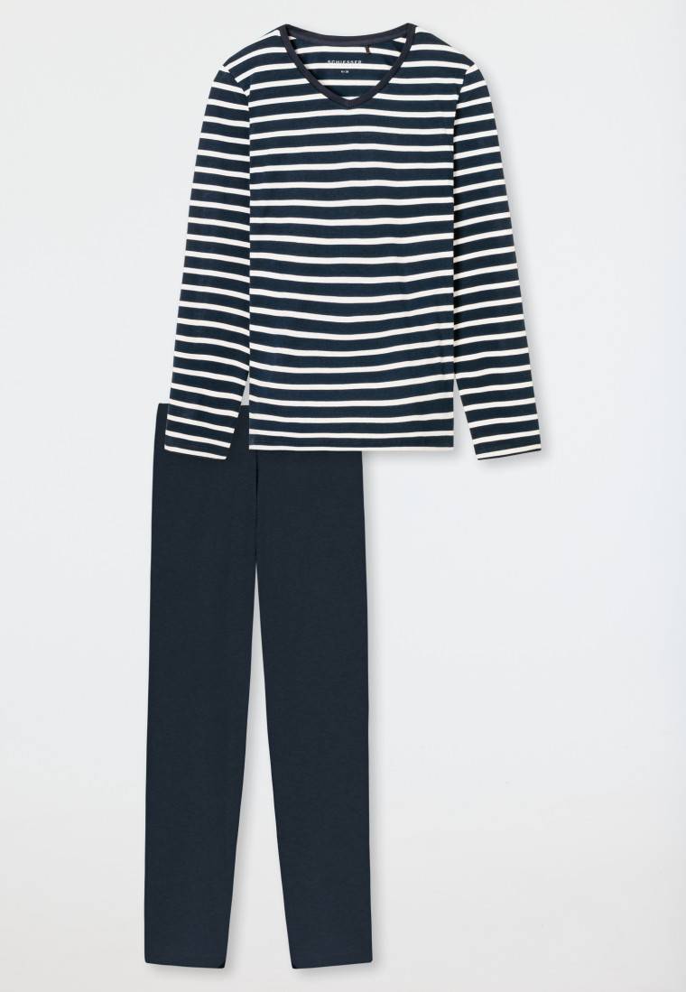 Schiesser Schlafanzug Lang Nachtblau - Casual Essentials