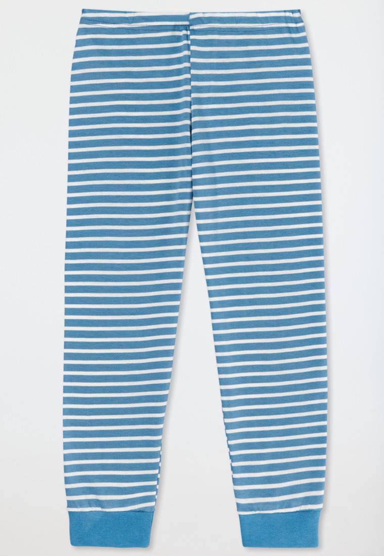 Schiesser Schlafanzug Lang Organic Cotton Bündchen Bär Ringel Hellblau - Natural Love