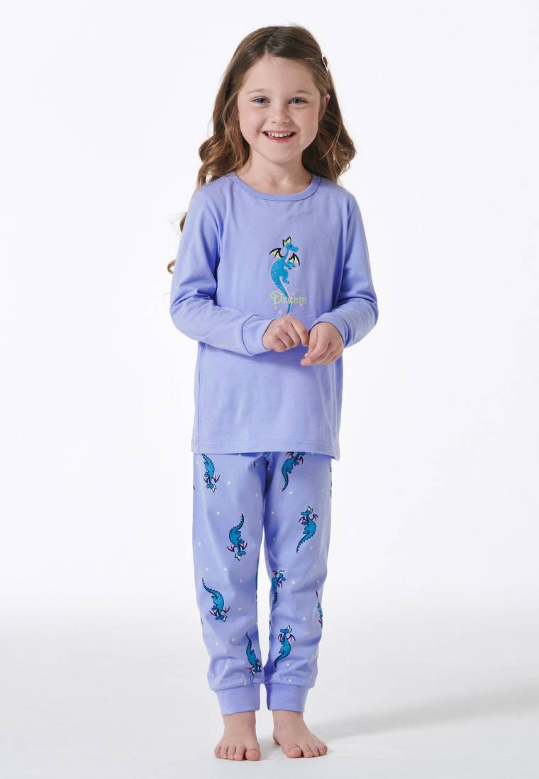 Schiesser Schlafanzug Lang Organic Cotton Bündchen Drache Flieder - Girls World