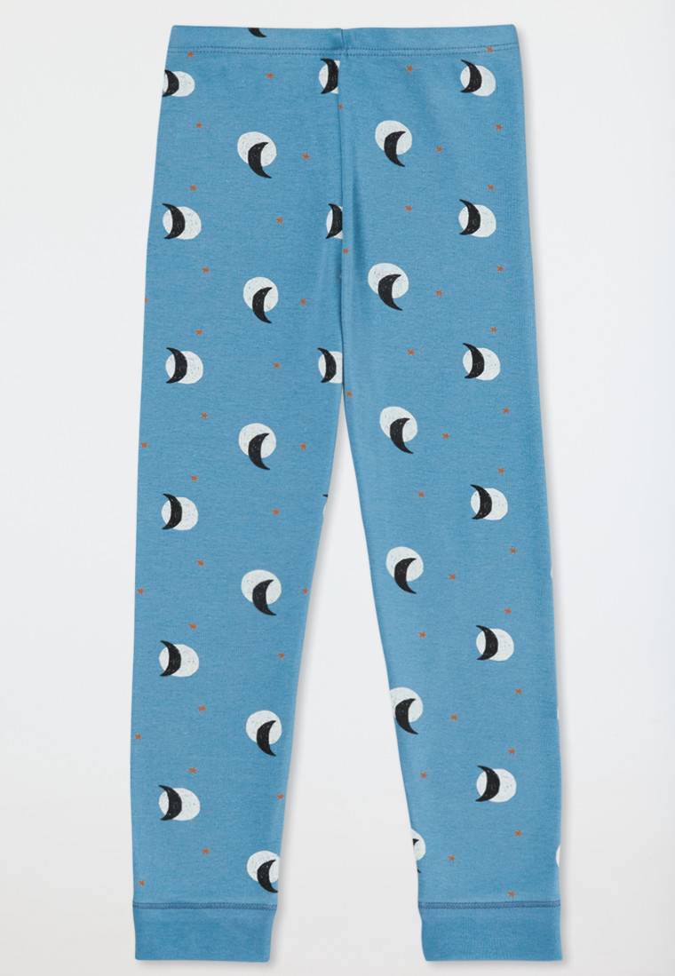 Schiesser Schlafanzug Lang Organic Cotton Bündchen Sterne Monde Hellblau - Natural Love