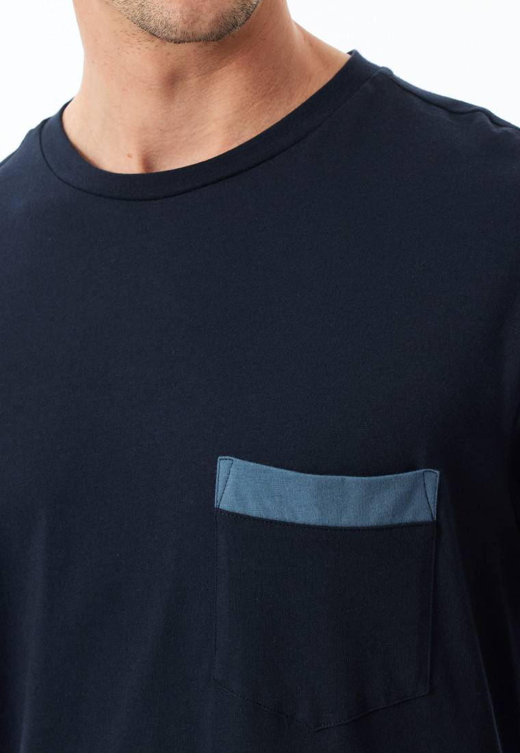 Schiesser Schlafanzug Lang Organic Cotton Karos Nachtblau - Comfort Nightwear