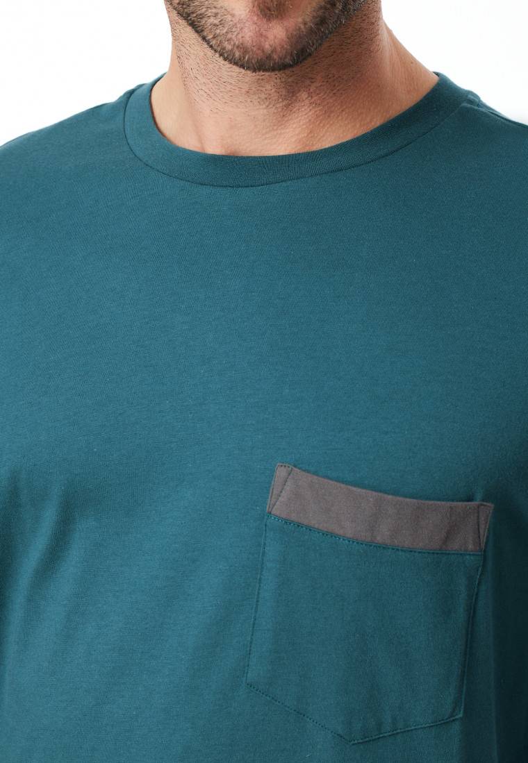 Schiesser Schlafanzug Lang Organic Cotton Karos Petrol - Comfort Nightwear