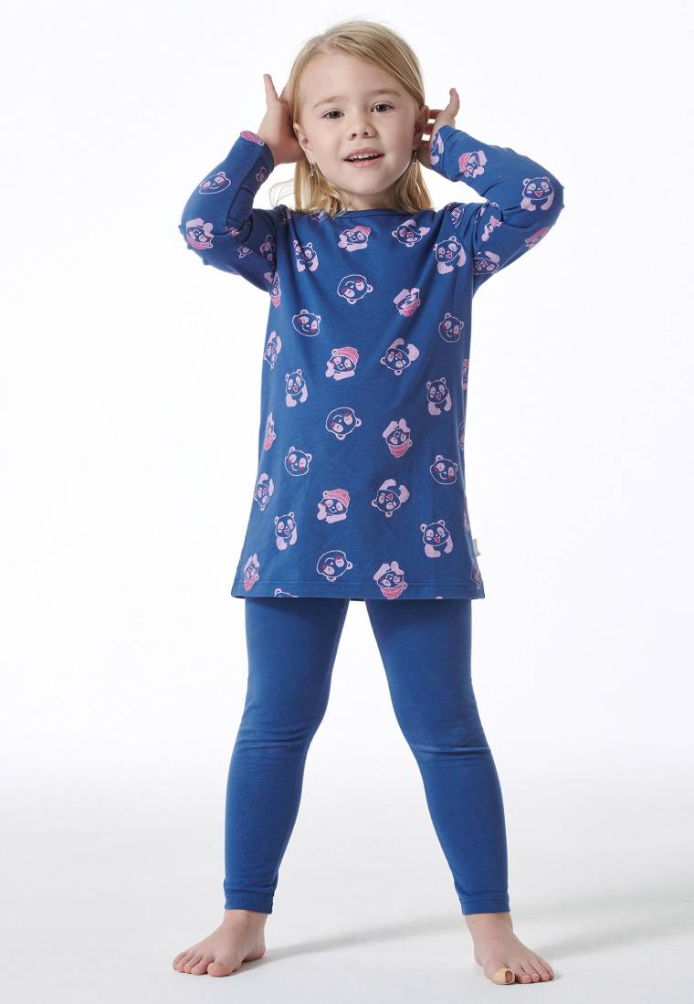 Schiesser Schlafanzug Lang Organic Cotton Leggings Panda Blau - Girls World