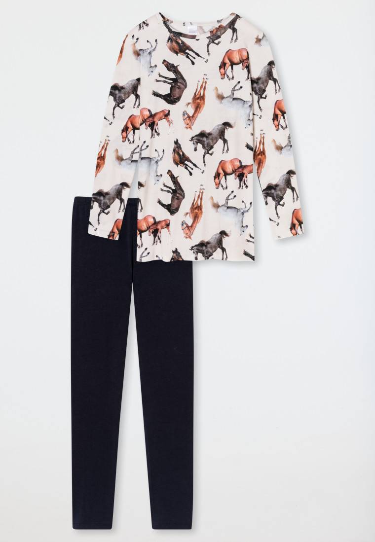 Schiesser Schlafanzug Lang Organic Cotton Leggings Pferde Off-white - Horse World
