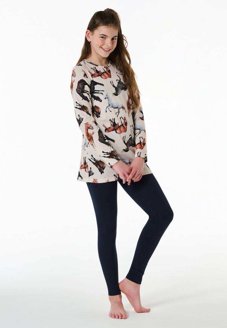 Schiesser Schlafanzug Lang Organic Cotton Leggings Pferde Off-white - Horse World