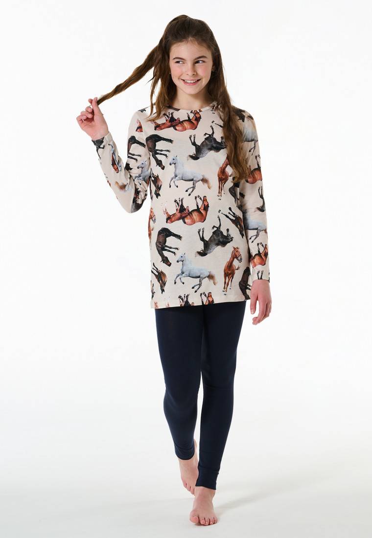 Schiesser Schlafanzug lang Organic Cotton Leggings Pferde off-white - Horse World