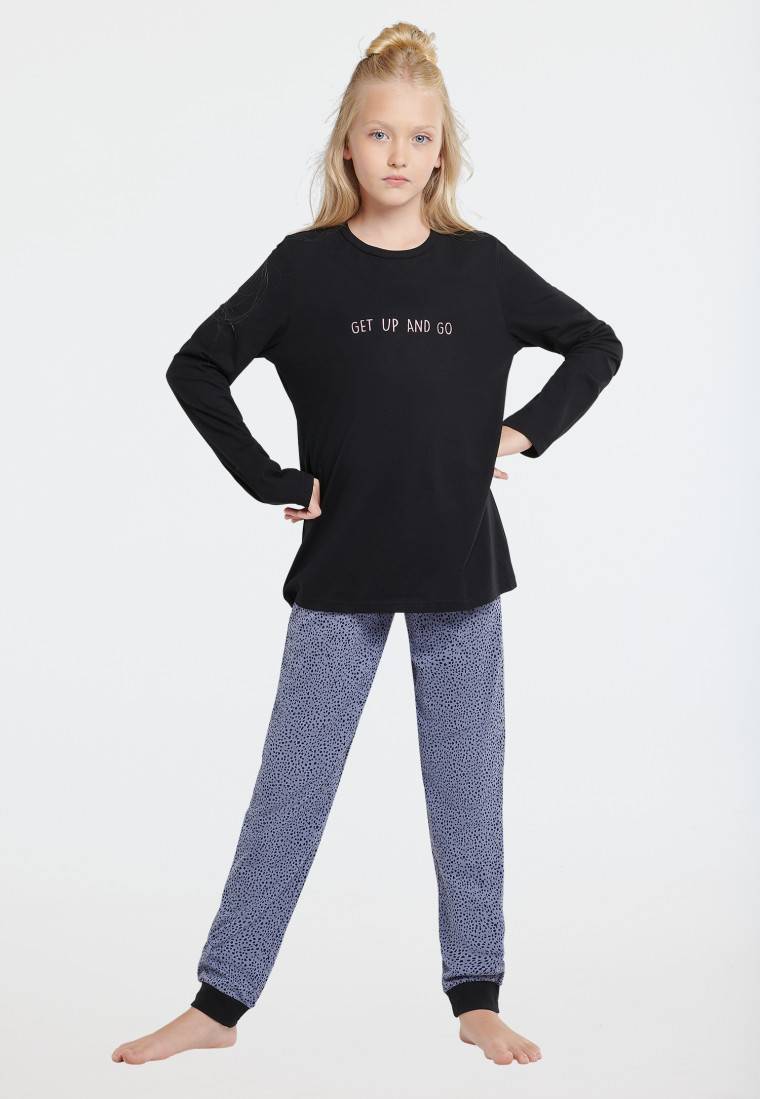 Schiesser Schlafanzug Lang Organic Cotton Tupfen Schwarz - Nightwear