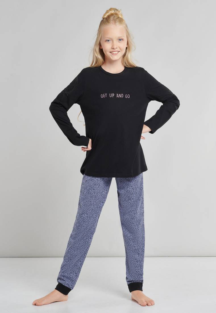 Schiesser Schlafanzug lang Organic Cotton Tupfen schwarz - Nightwear