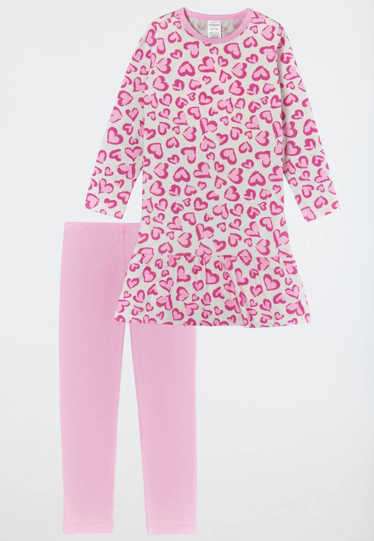 Schiesser Schlafanzug Lang Organic Cotton Volant Leggings Herzen Rosé - Girls World
