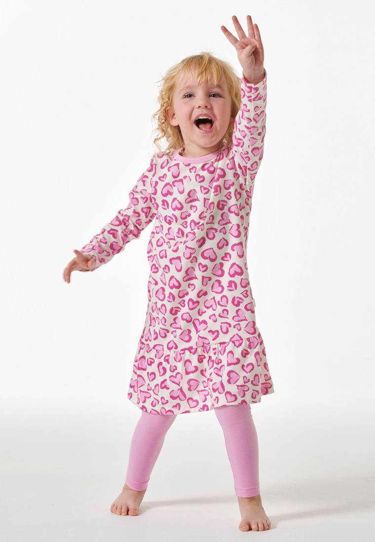 Schiesser Schlafanzug Lang Organic Cotton Volant Leggings Herzen Rosé - Girls World
