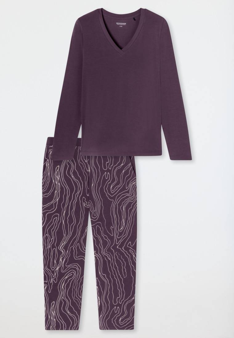 Schiesser Schlafanzug Lang Pflaume Bedruckt - Selected! Premium
