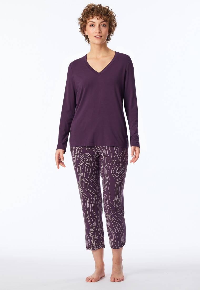 Schiesser Schlafanzug Lang Pflaume Bedruckt - Selected! Premium