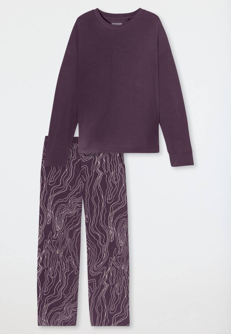 Schiesser Schlafanzug Lang Pflaume Bedruckt - Selected! Premium