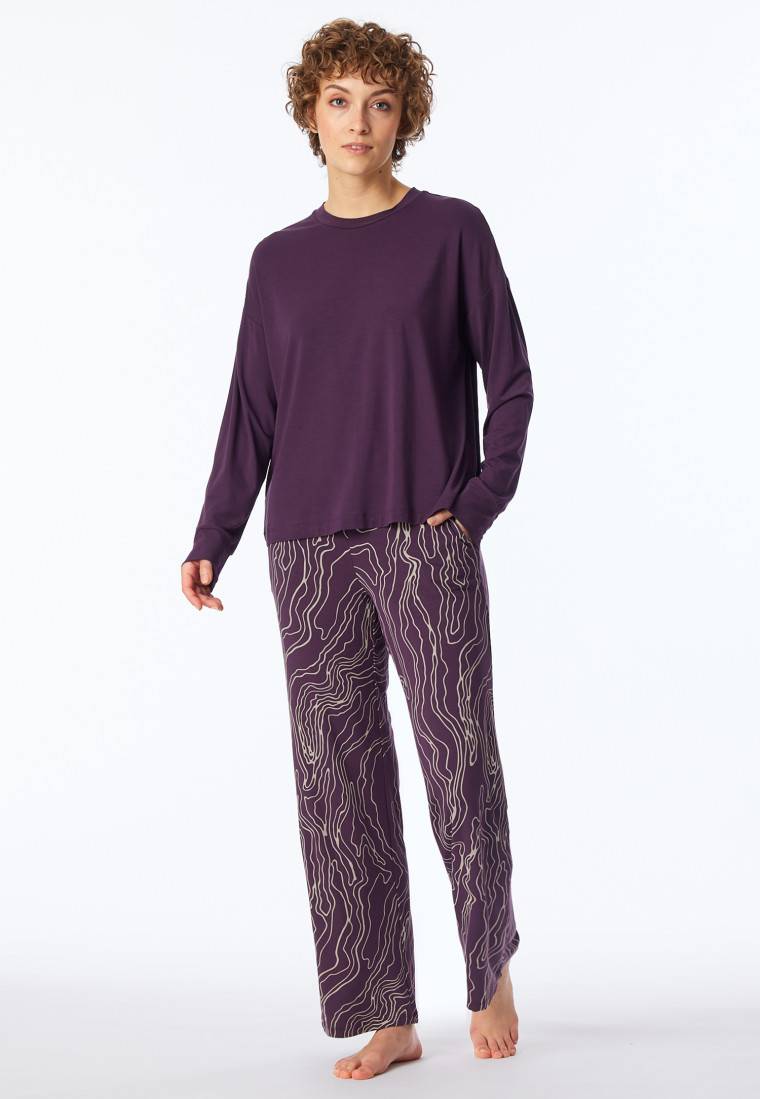 Schiesser Schlafanzug lang pflaume bedruckt - selected! premium Schiesser Schlafanzug lang pflaume bedruckt - selected! premium