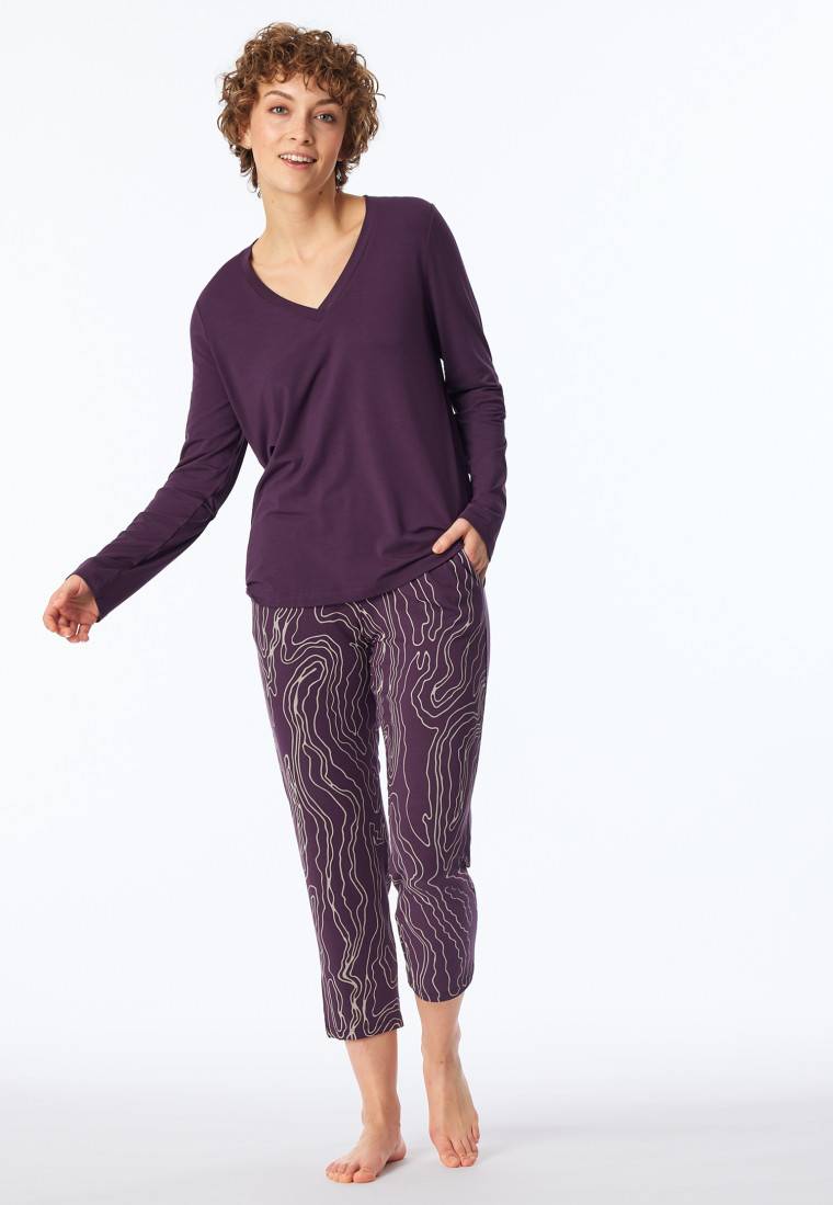 Schiesser Schlafanzug lang pflaume bedruckt - selected! premium Schiesser Schlafanzug lang pflaume bedruckt - selected! premium
