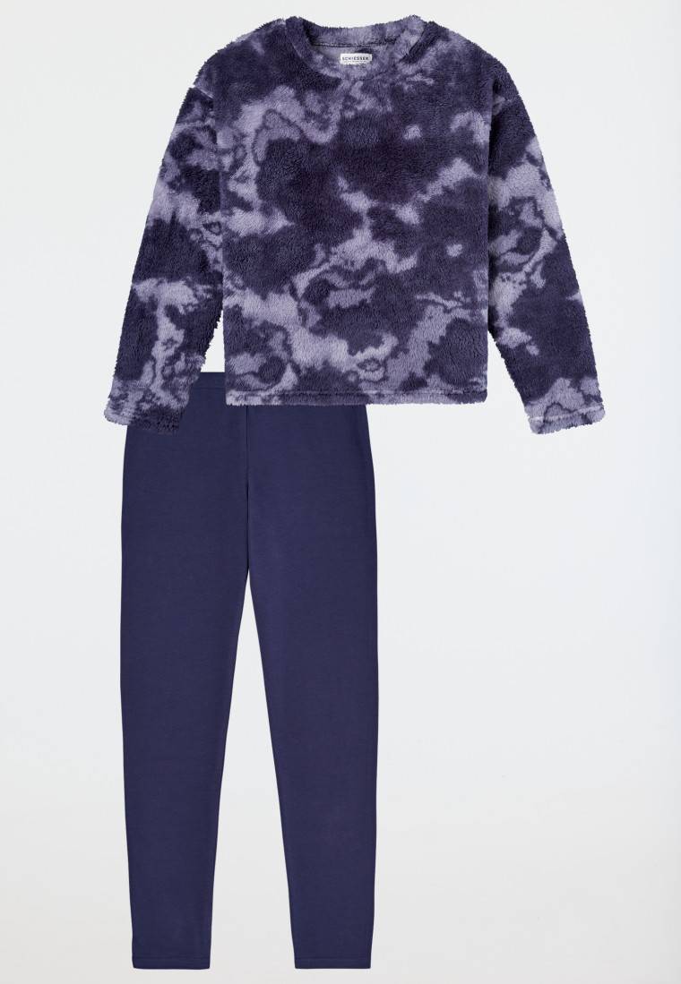 Schiesser Schlafanzug Lang Plüsch-Shirt Leggings Nachtblau - Nightwear