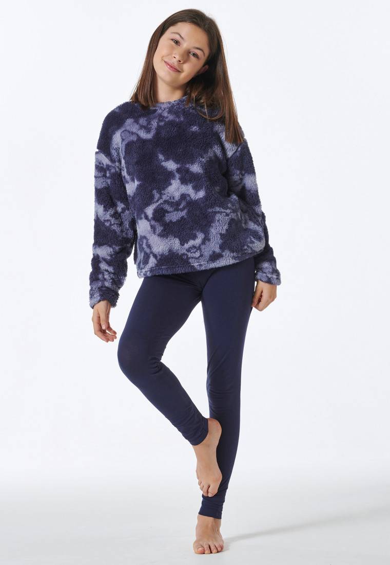 Schiesser Schlafanzug Lang Plüsch-Shirt Leggings Nachtblau - Nightwear