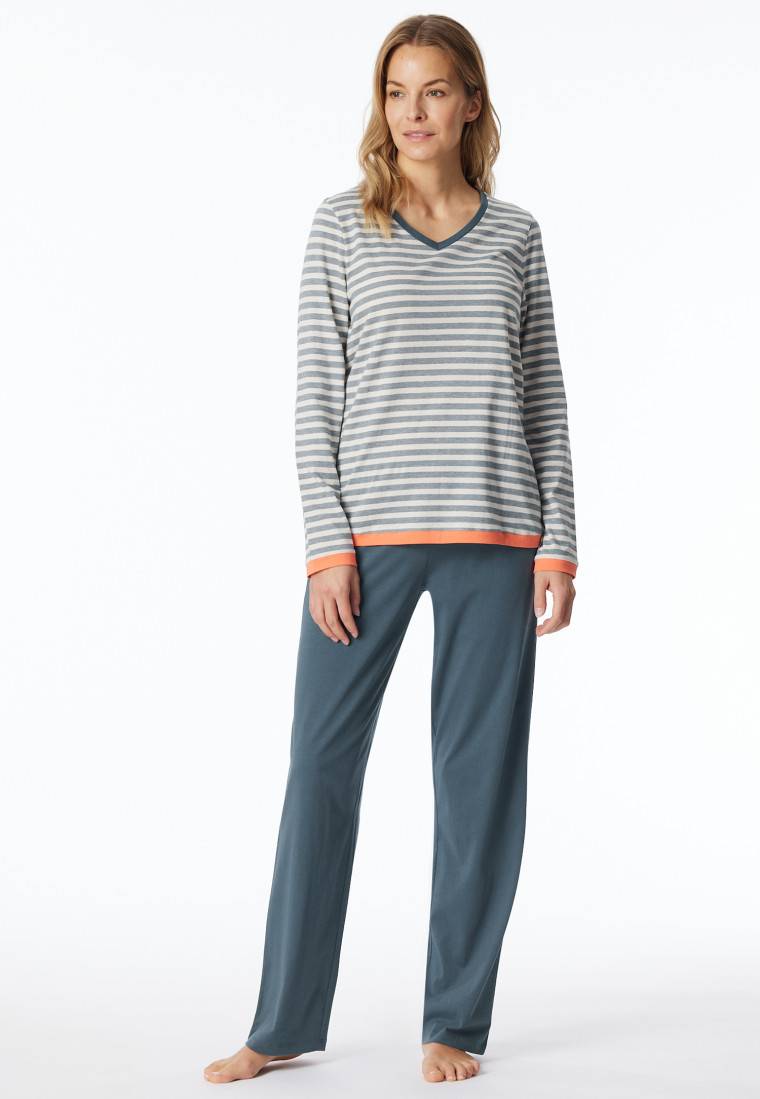 Schiesser Schlafanzug Lang Ringel Jeansblau - Casual Essentials