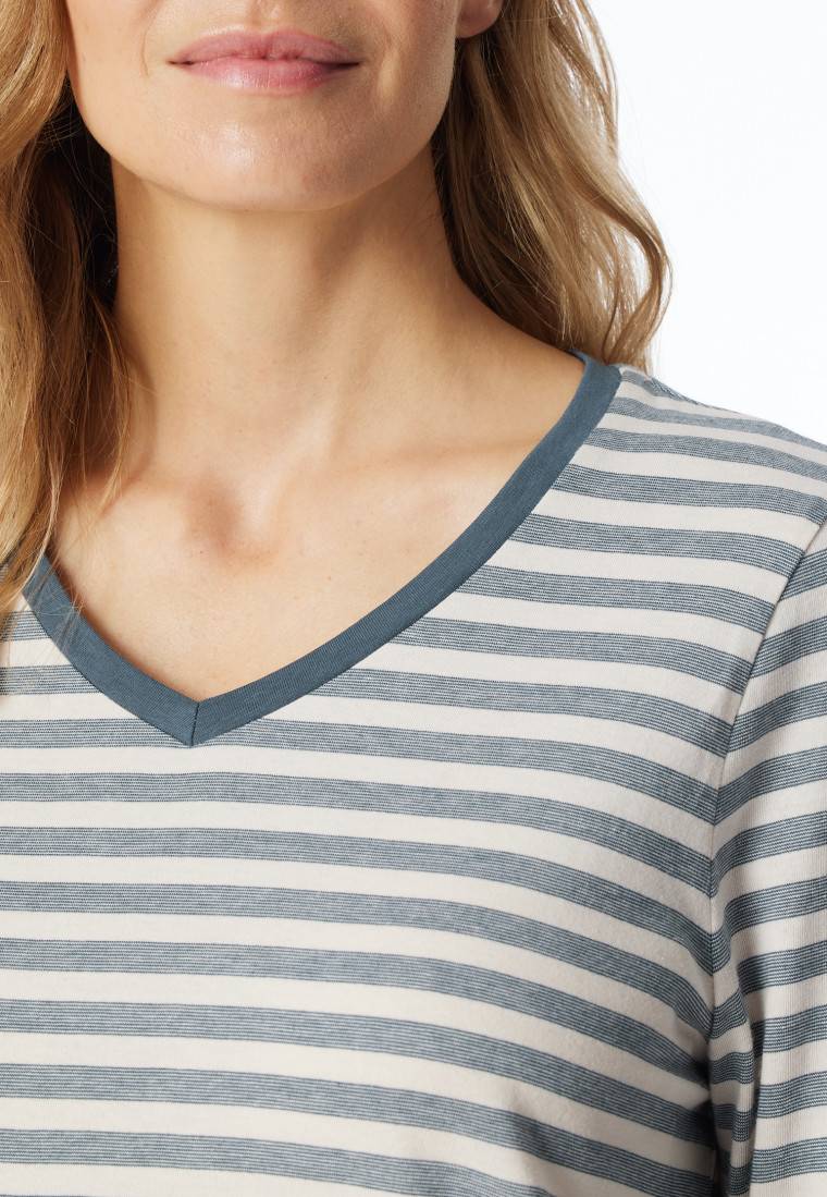 Schiesser Schlafanzug Lang Ringel Jeansblau - Casual Essentials