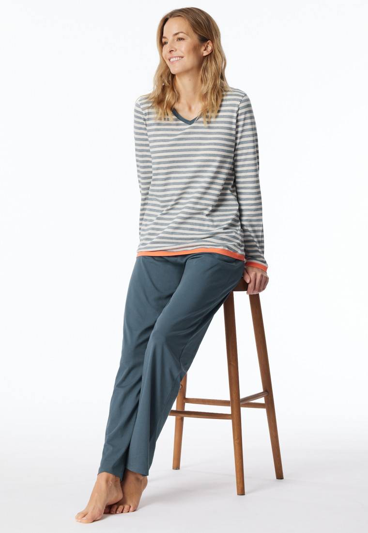 Schiesser Schlafanzug lang Ringel jeansblau - Casual Essentials Schiesser Schlafanzug lang Ringel jeansblau - Casual Essentials