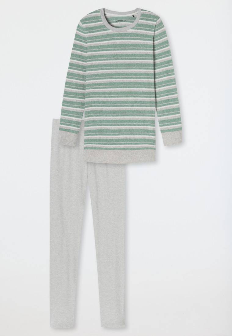 Schiesser Schlafanzug Lang Ringel Leggings Grün-meliert - Casual Essentials