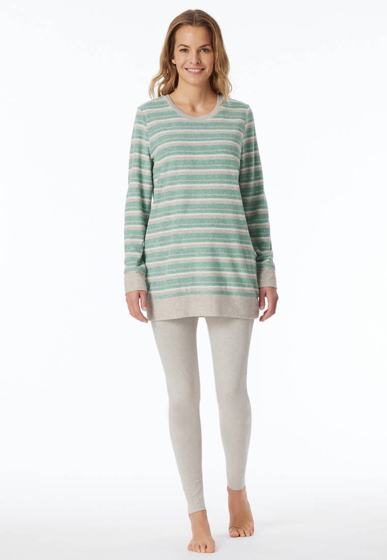Schiesser Schlafanzug Lang Ringel Leggings Grün-meliert - Casual Essentials
