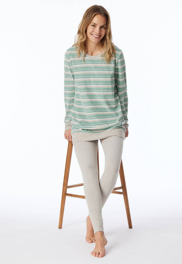 Schiesser Schlafanzug lang Ringel Leggings grün-meliert - Casual Essentials