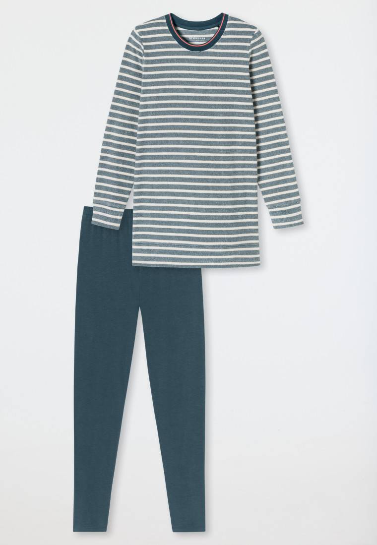 Schiesser Schlafanzug Lang Ringel Leggings Jeansblau - Casual Essentials