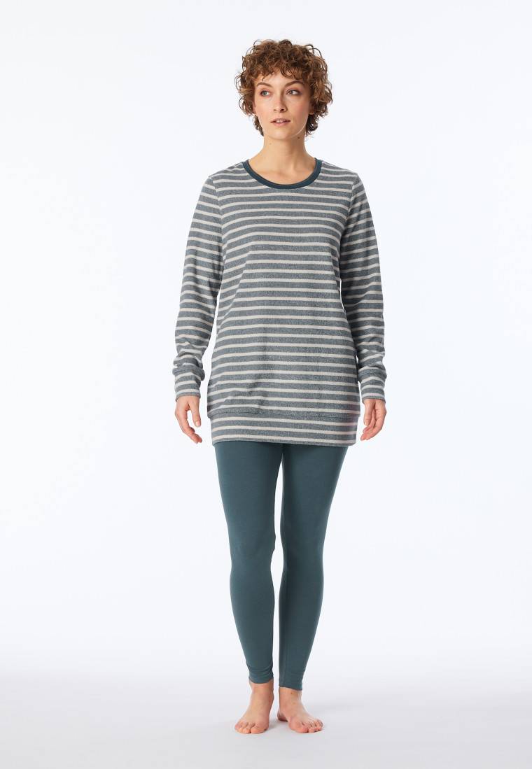 Schiesser Schlafanzug Lang Ringel Leggings Jeansblau - Casual Essentials