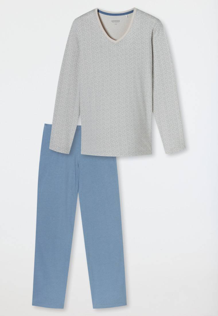Schiesser Schlafanzug Lang Sand Gemustert - Comfort Essentials