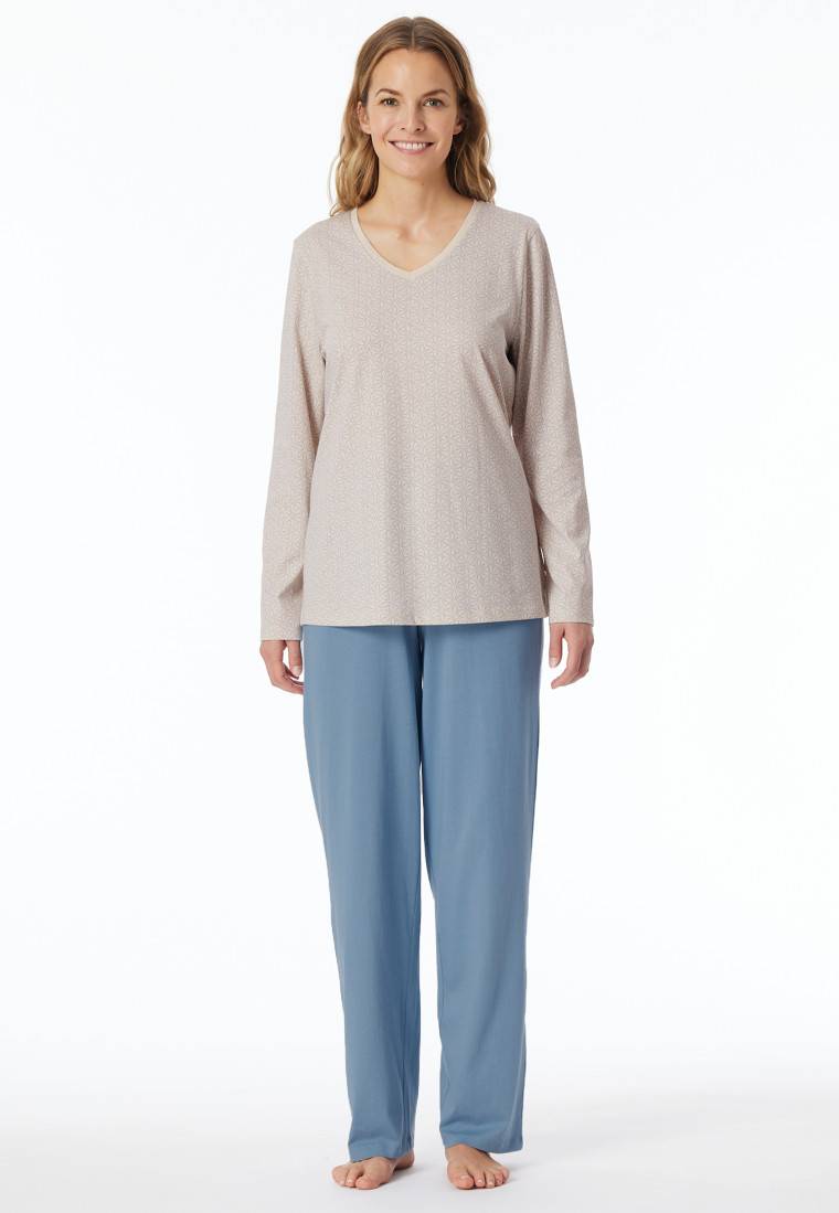Schiesser Schlafanzug Lang Sand Gemustert - Comfort Essentials