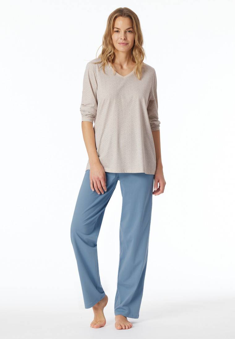 Schiesser Schlafanzug lang sand gemustert - Comfort Essentials