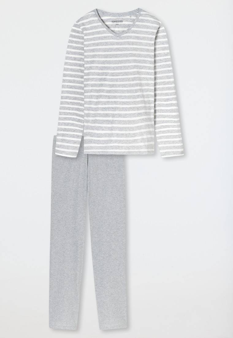 Schiesser Schlafanzug Lang Silbergrau Meliert - Casual Essentials