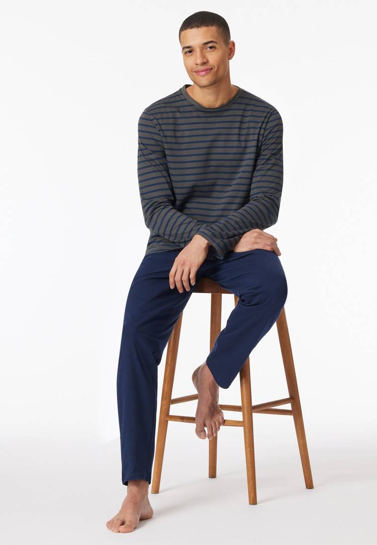 Schiesser Schlafanzug lang Streifen anthrazit - Casual Essentials