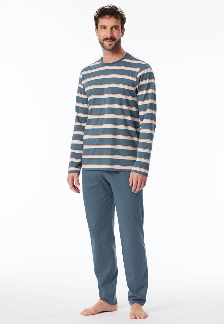 Schiesser Schlafanzug Lang Streifen Jeansblau - Casual Nightwear