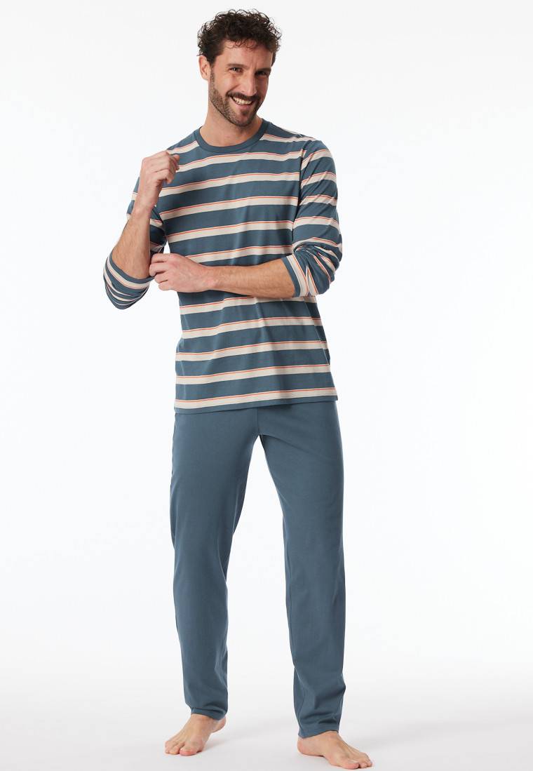 Schiesser Schlafanzug lang Streifen jeansblau - Casual Nightwear