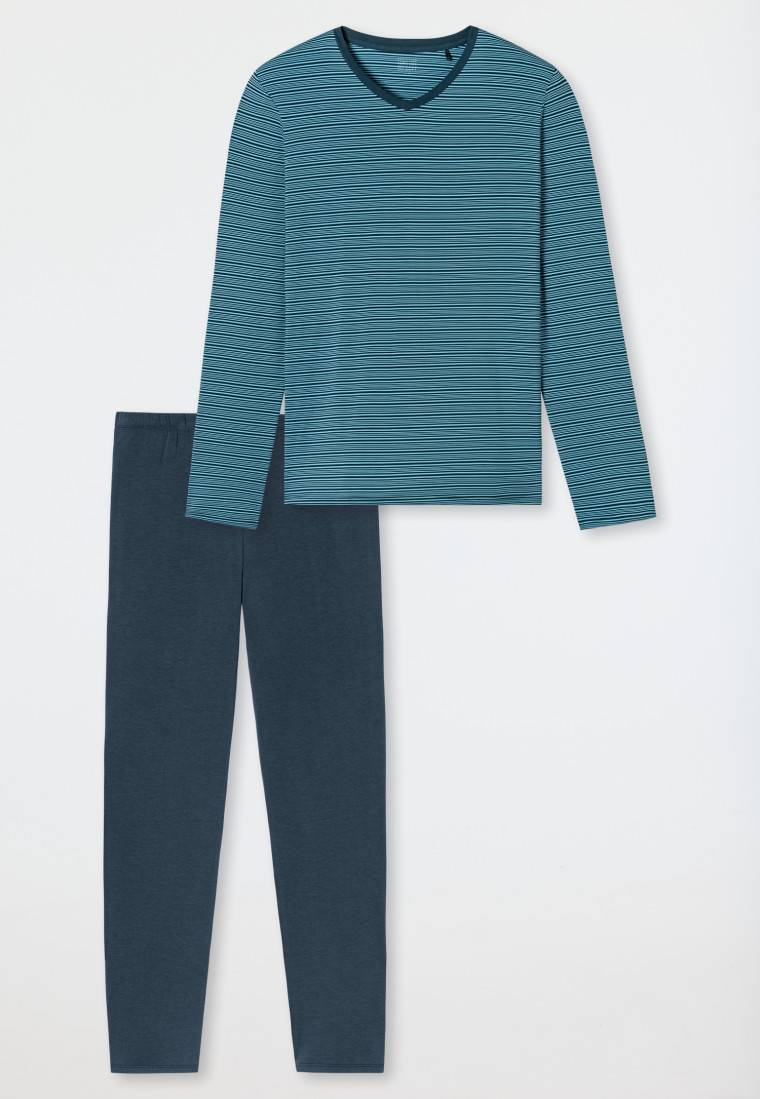 Schiesser Schlafanzug Lang Streifen Jeansblau - Long Life Soft