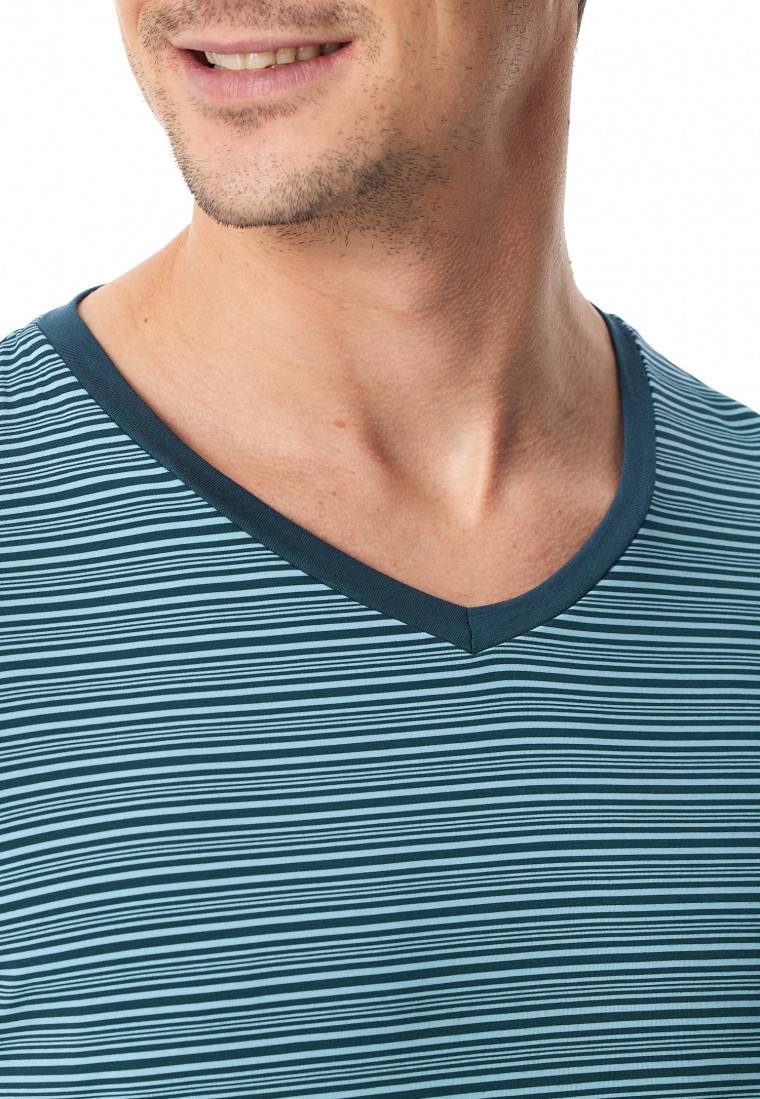 Schiesser Schlafanzug Lang Streifen Jeansblau - Long Life Soft