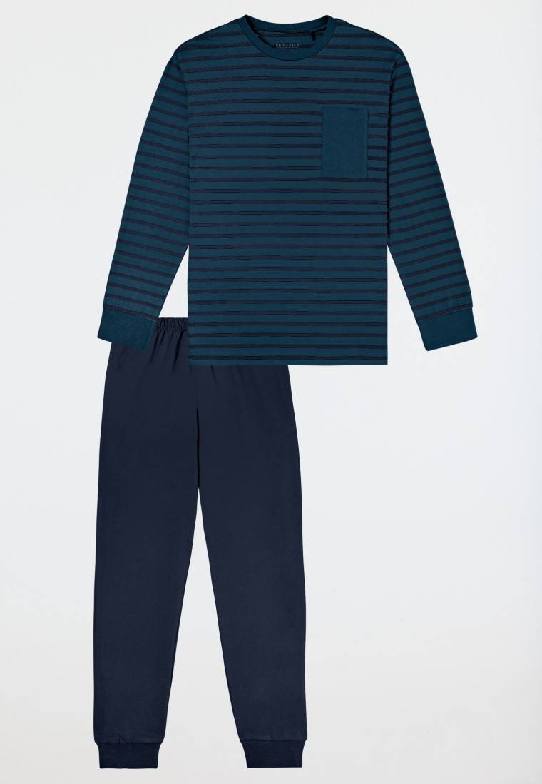 Schiesser Schlafanzug Lang Streifen Mineral - Nightwear